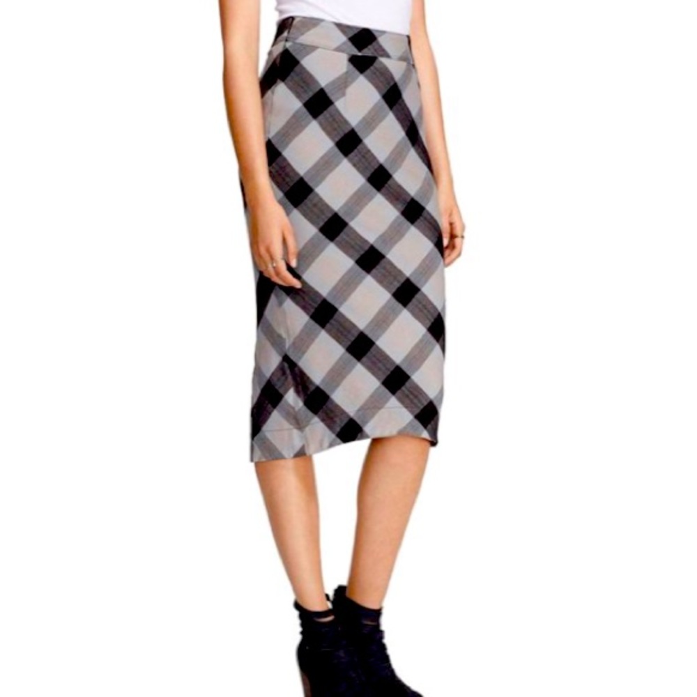 Free People- Plaid geometric pencil skirt